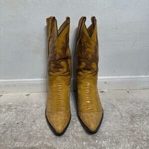 Rudel Tan Ostrich Print Western Vintage Boots Sz 11.5EE